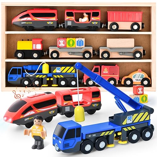 Electric Train Set Toys Wooden Magnetic Cars Locomotive Auto