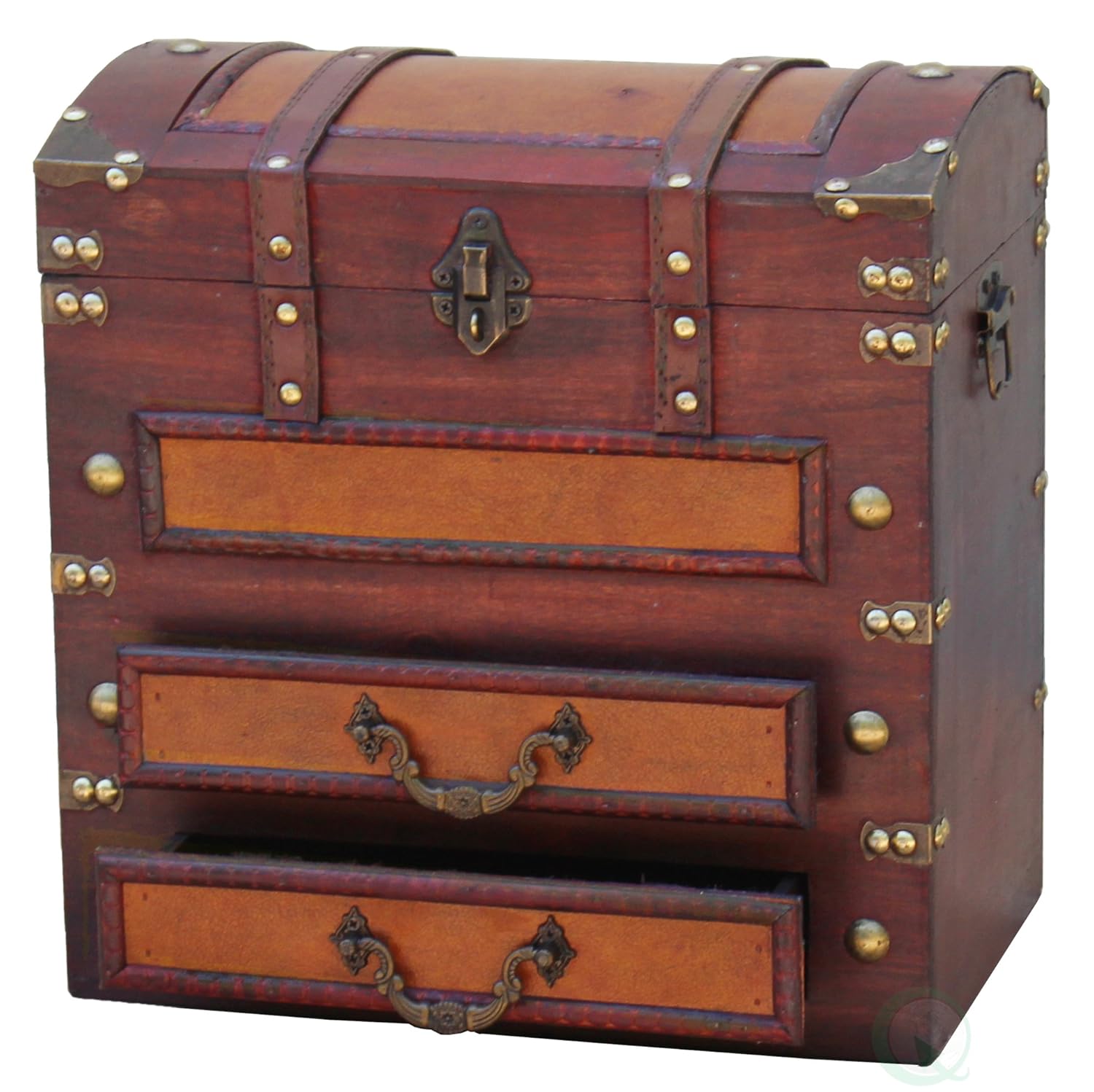 Vintiquewise Decorative Wooden Chest With Drawers Antique Brown
