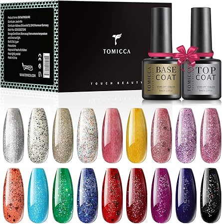 Amazon Tomicca ジェルネイル カラージェル ラメ 18色セットトップコートとベースコート付き 色持ち良い 初心者用カラージェル Tomicca ジェルネイル 通販
