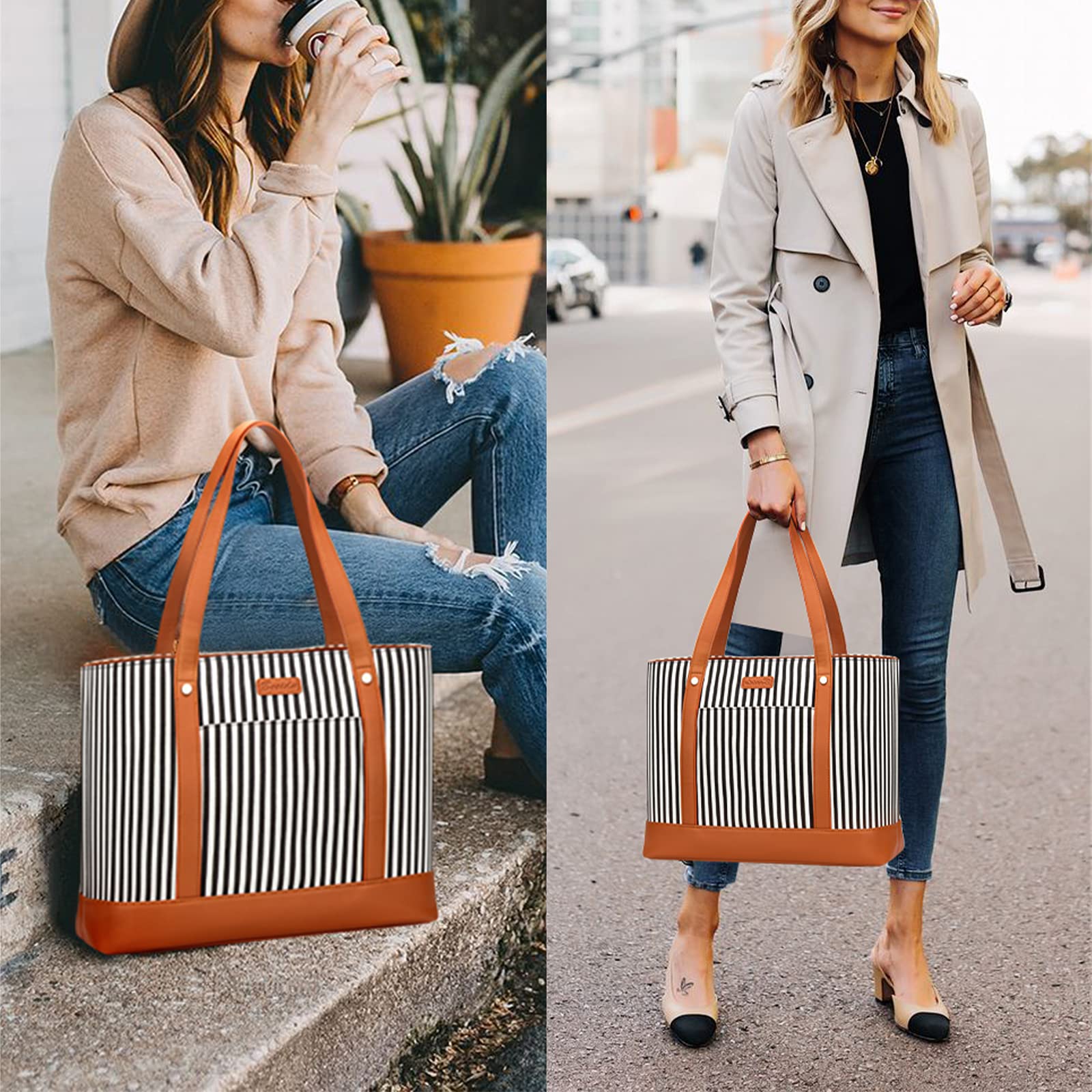 Bosidu Laptop Tote Bag for Women, Water Resistant Canvas Womens Work Tote Bag, Large Capacity Shoulder Bag Fits 15.6 inches Laptop