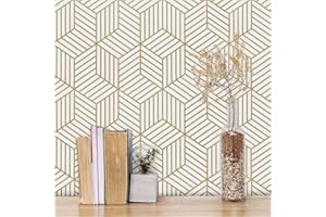 MelunMer Geometric Peel and Stick Wallpaper Gold 118In L 17.7In W Self Adhesive Removable Wallpaper for Bedroom/Bathroom Waterproof Modern Contact Paper for Cabinets Gold Contact Paper Shelf Liner