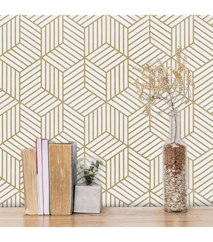 Tempaper Metallic Sunset Gold Peel & Stick Wallpaper - Removable Honeycomb Tile Pattern - View #10