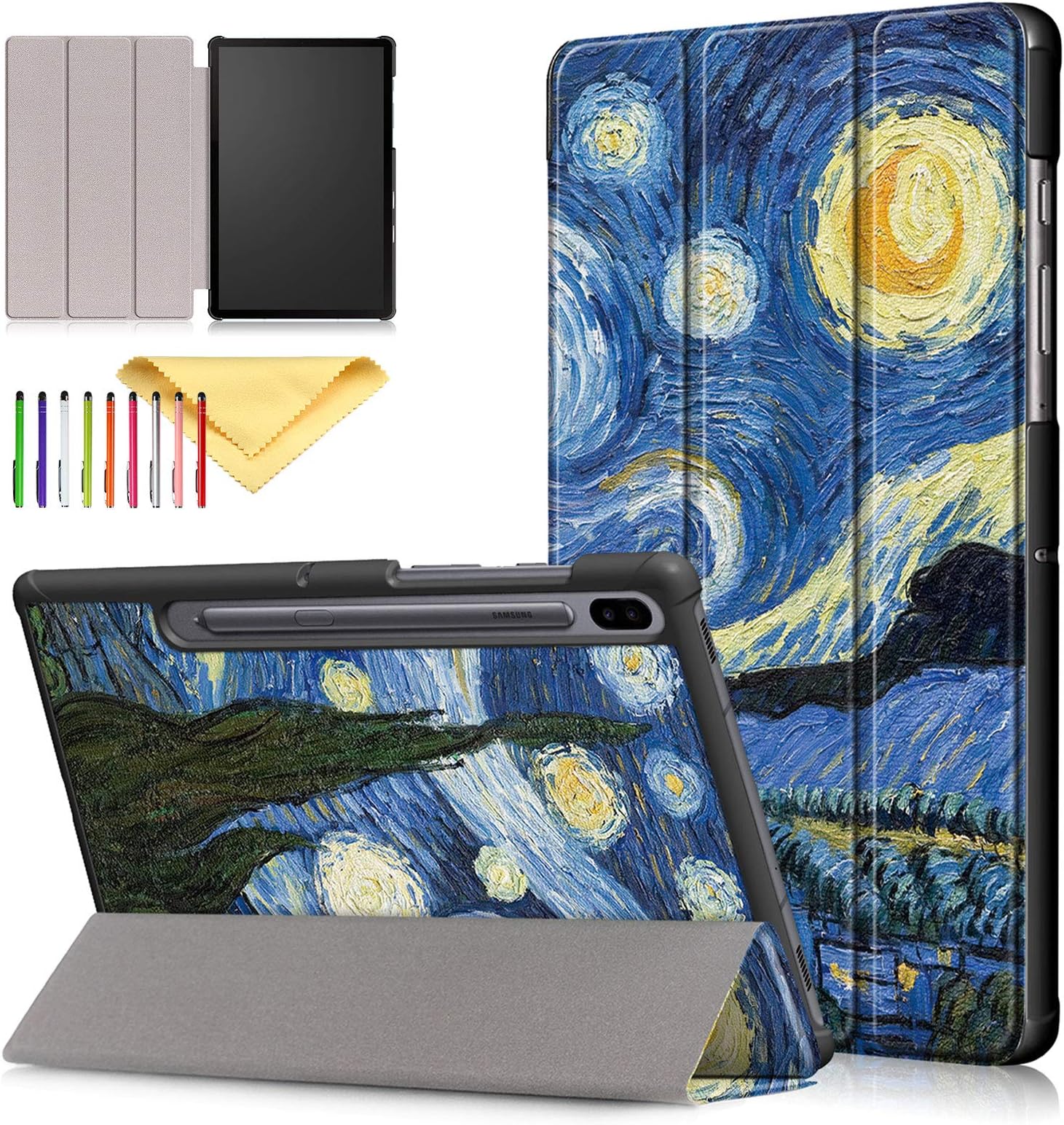 Case for Samsung Galaxy Tab S6 10.5 inch 2019 Tablet (Model SM-T860/T865), Cookk Slim Lightweight Skinshell Trifold Stand Smart Cover with Auto Sleep/Wake for 2019 Galaxy Tab S6 10.5", Starry Night
