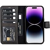 HARDISTON Genuine Leather Handmade Wallet Case Compatible with iPhone 15 Pro - MagSafe Compatible - Pro Detachable Magnetic Flip Cover with Card Holders - Horizontal Kickstand (Black)