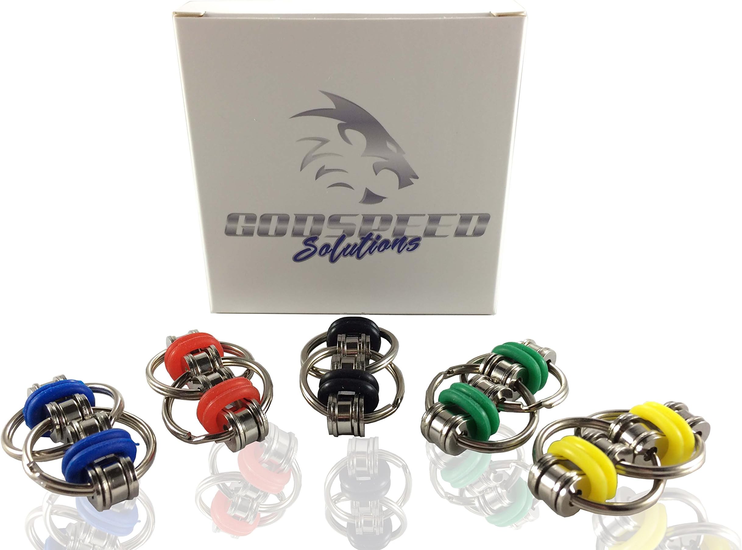 Flippy Chain Fidget Toy Relieve Stress | ADD ADHD Autism Anxiety | 5 Piece Value Pack | Quiet Key Ring Gadgets for Adults Kids | Blue Red Black Green and Yellow Bands | Nail Biting Vice | Prime | EDC