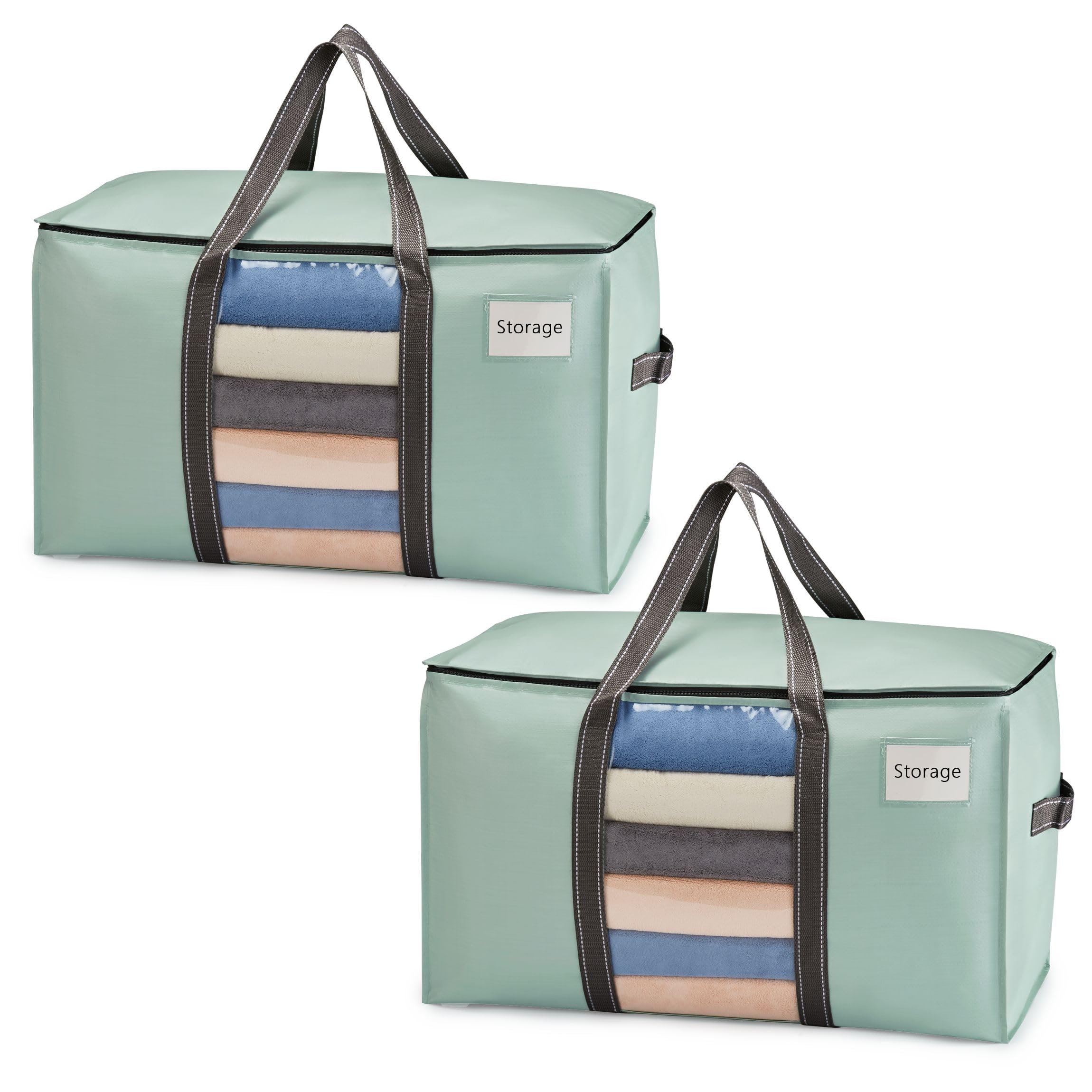 VENO 2 Pack Heavy Duty Moving Bags for Clothes,Extra Large Moving House Essentials,Underbed Storage Packing Boxes for Duvet,Waterproof Laundry Bags Organiser (Light Green,2 Pack)