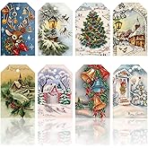 Whaline 120Pcs Christmas Tags with 30m / 98.4ft Hemp Rope Vintage Seasonal Wishes Labels Holiday Season Gift and Favor Tags for Seasonal Favors Xmas Parties and Celebrations, 8 Styles