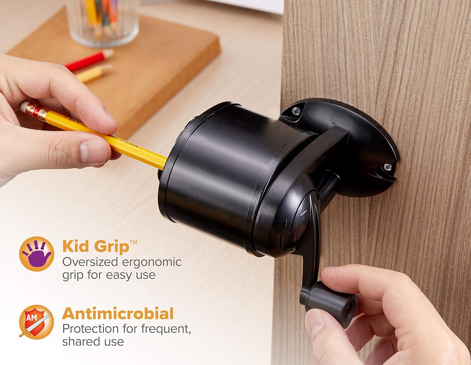 Bostitch Metal Antimicrobial Manual Pencil Sharpener, Black (MPS1-BLK) : Office Products