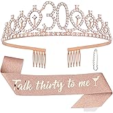 30th Birthday Sash & Tiara Kit- Happy 30th Birthday Decorations for Her 30th Gifts for Women (rose gold)