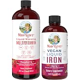 MaryRuth's Liquid Morning Multivitamin Raspberry (32oz) &amp; Iron Liquid Supplement (Berry) | Clean Label Project Verified&reg; | Vegan, Non-GMO, Sugar-Free | Energy, Beauty &amp; Overall Health