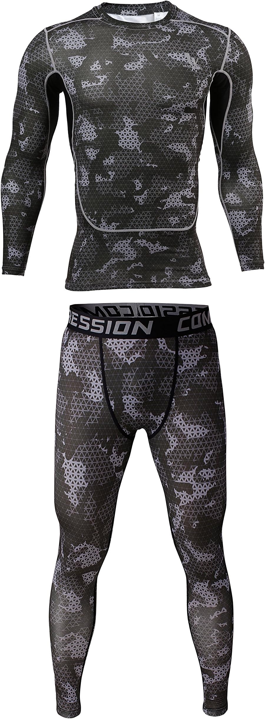 Fringoo ® Men Compression Set Workout Training Base Layer Shirt + Tights Running Skin Fit Thermal Top Stretchy Gym Fitness Leggings S/M/L/XL