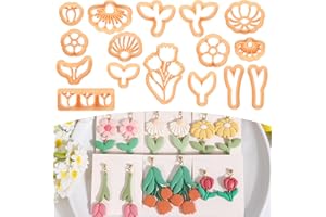 Puocaon Flower Polymer Clay Cutters - 16 Pcs Flower Leaf Designs Clay Earrings Making Kit Floral Stud Cutters for Earrings Jewelry Making