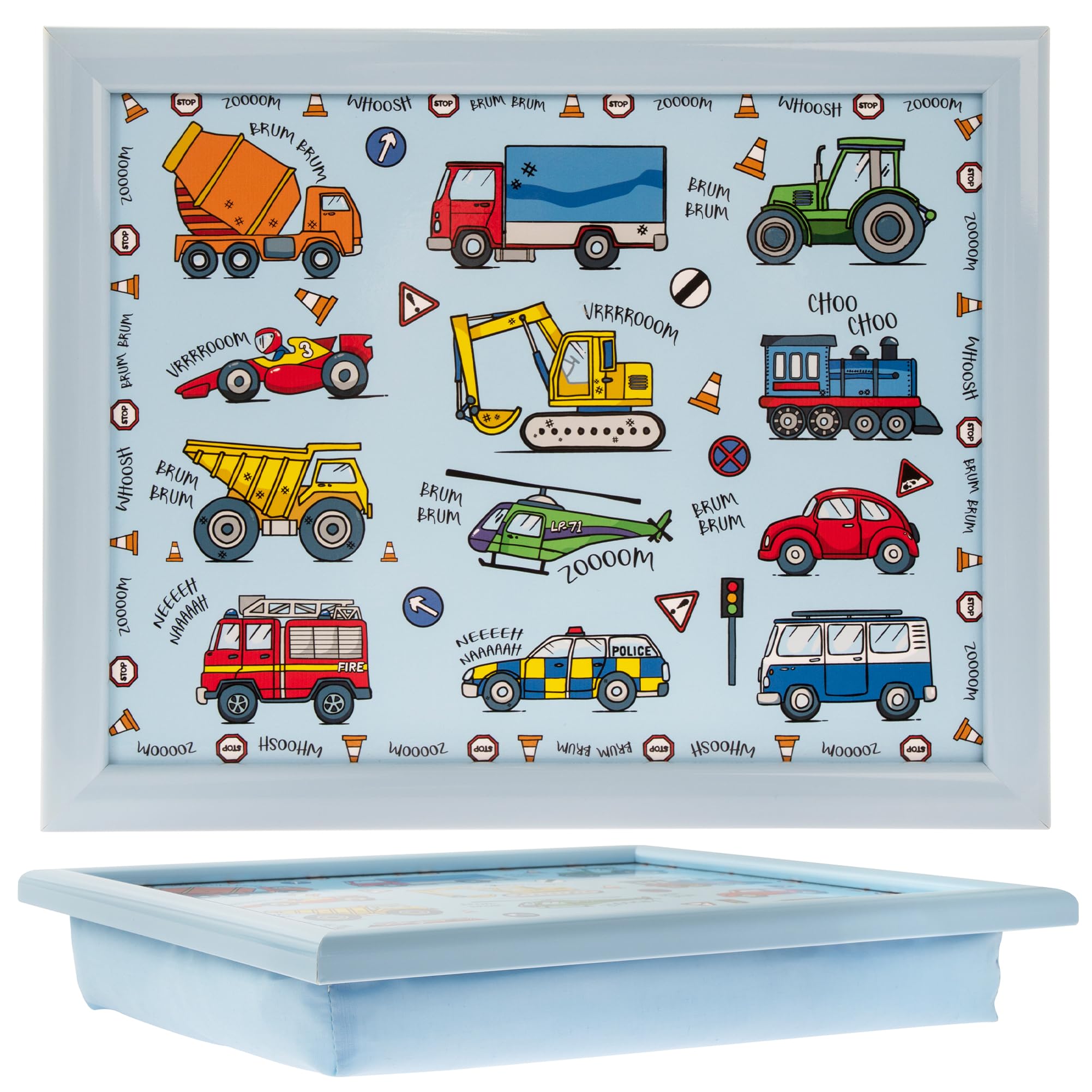 The Leonardo Collection Little Stars Vehicles Laptray Small For Food Serving & Breakfast | Comfortable Lap Trays With Bean Bag Cushion | Durable Laptrays For Eating On Lap For Adults