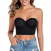 Lemorosy Women's Longline Strapless Bra Full Coverage Bustier Anti Slip Underwire Full Figure Plus Size Corset Top