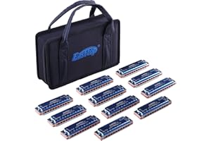 East top Blues Harmonica Set of 12, 10 Hole 20 Tone Diatonic Harmonica Professional Diatonic Harmonica Mouth Organ Blue Cover