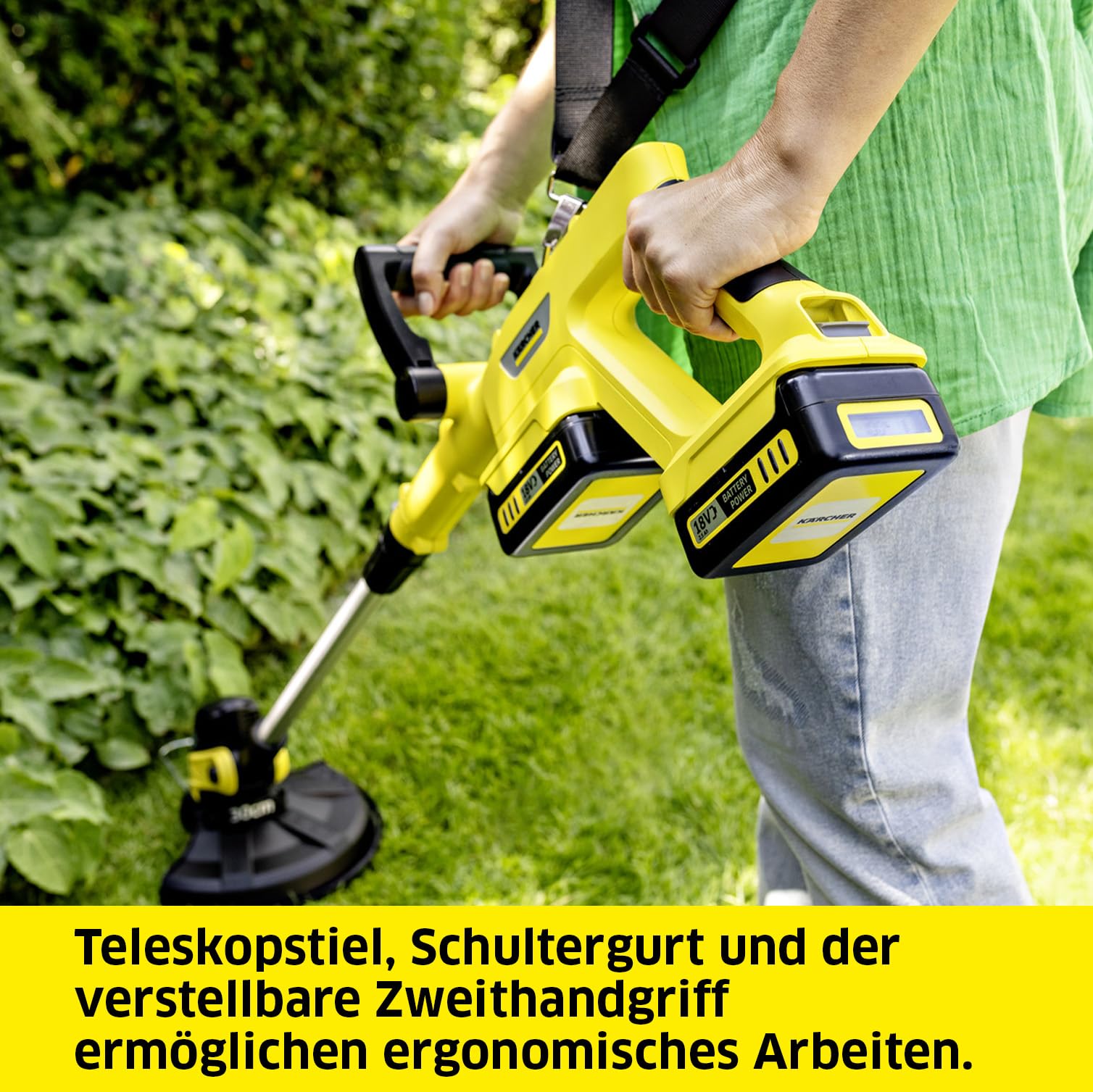 Kärcher Akku-Rasentrimmer LTR 3-18 Dual, Fadenkopf mit automatischem Fadennachschub, 8.000 U/min, Schnittkreis: 30 cm, ca. 35-70 min pro Akkuladung, 36 V Leistung (2x18 V Akkus), ohne Akkus 6