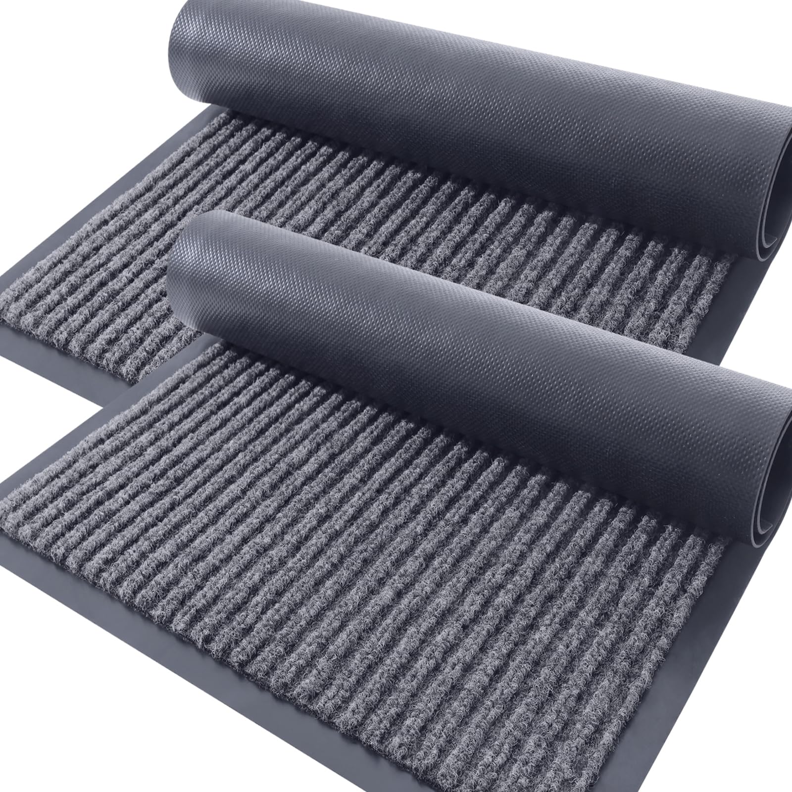 Photo 1 of OLANLY Front Door Mat Indoor Outdoor Entrance, 2-Pack 29.5 x 17 Inch, Waterproof Heavy Duty Doormat, Fade Resistant, Low Profile, Easy Clean Patio Porch Welcome Floor Mats for Entry, Grey
