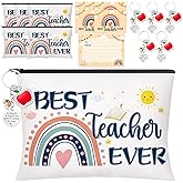 HYmoso 18 Pcs Teacher Appreciation Gifts Set, 6 PCS Makeup Cosmetic Bags, 6 PCS Heart-Shaped Keychains with Diamonds and 6 PCS Greeting Card, Valentines Graduation Christmas Gifts for Teacher