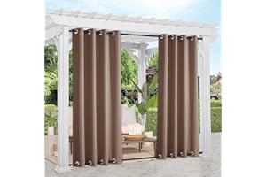 NICETOWN 2 Panels Weighted Blackout Curtains Rustproof Fixed Grommet Top and Bottom, Thermal Insulated Keep Rain Out Blackout Heavy Weight Wind Break Outdoor Draperies, 52 by 108 inches, Tan-Khaki