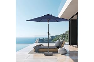HOMSHADE 7.5ft Outdoor Patio Umbrella - Market Table Pool Deck Umbrella UPF50+ UV Protection with Push Button Tilt, Crank and 6 Sturdy Ribs (Navy Blue, No base)