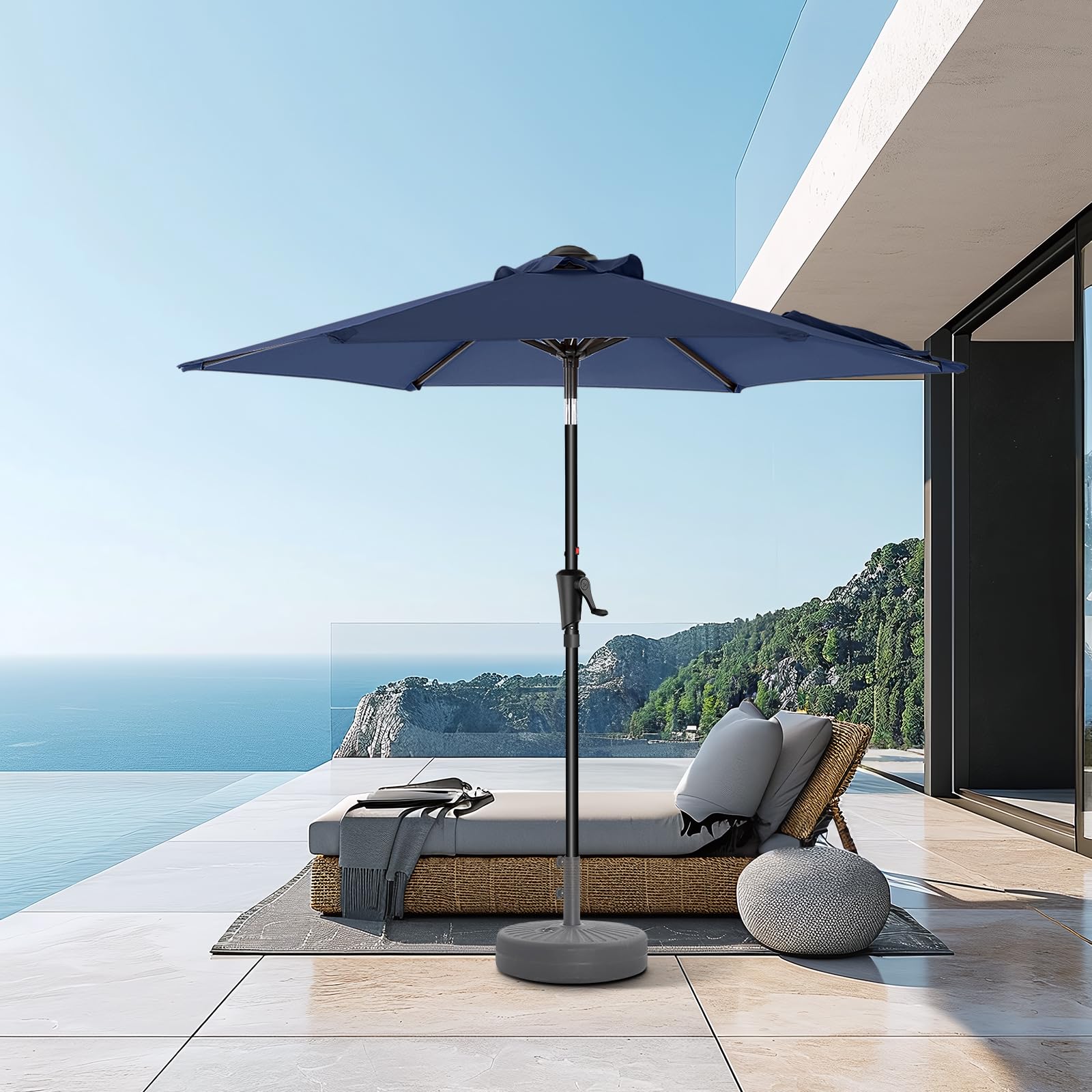 HOMSHADE 7.5ft Outdoor Patio Umbrella - Market Table Pool Deck Umbrella UPF50+ UV Protection with Push Button Tilt, Crank and 6 Sturdy Ribs (Blue, No base) Image