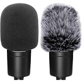 Windscreen Pop Filter Compatible with AT2020,Mic Foam Cover+Furry Windscreen Muff Wind Compatible with Audio Technica at2020 at2035 at2500 at2050 at4040,Chromlives Furry &amp; Foam Microphone Cover 2Pack