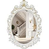 SIMON'S SHOP Vintage Wall Mirror in White with Gold Accents, Antique Oval Framed Mirror Scroll Design for Entryways Living Ro