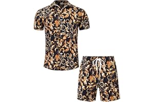 Adovigo Mens Button Down Shirts and Shorts Set Luxury Barocoo Outfits Tracksuits for Men
