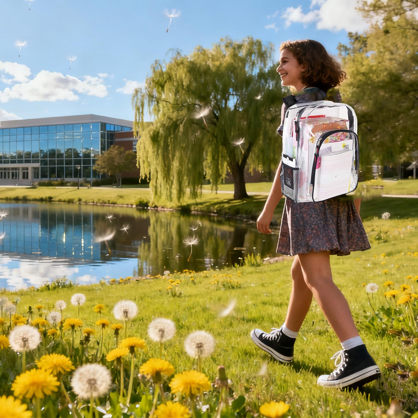 JOMPARO Clear Backpack Transparent Clear Bookbag for Boys Girls Women for School College Work Stadium, 16 inch