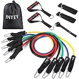 INTEY Exercise Resistance Bands Set of 6 with Handles & Door Anchor Legs Ankle Straps for Resistance Stretch Training Workout