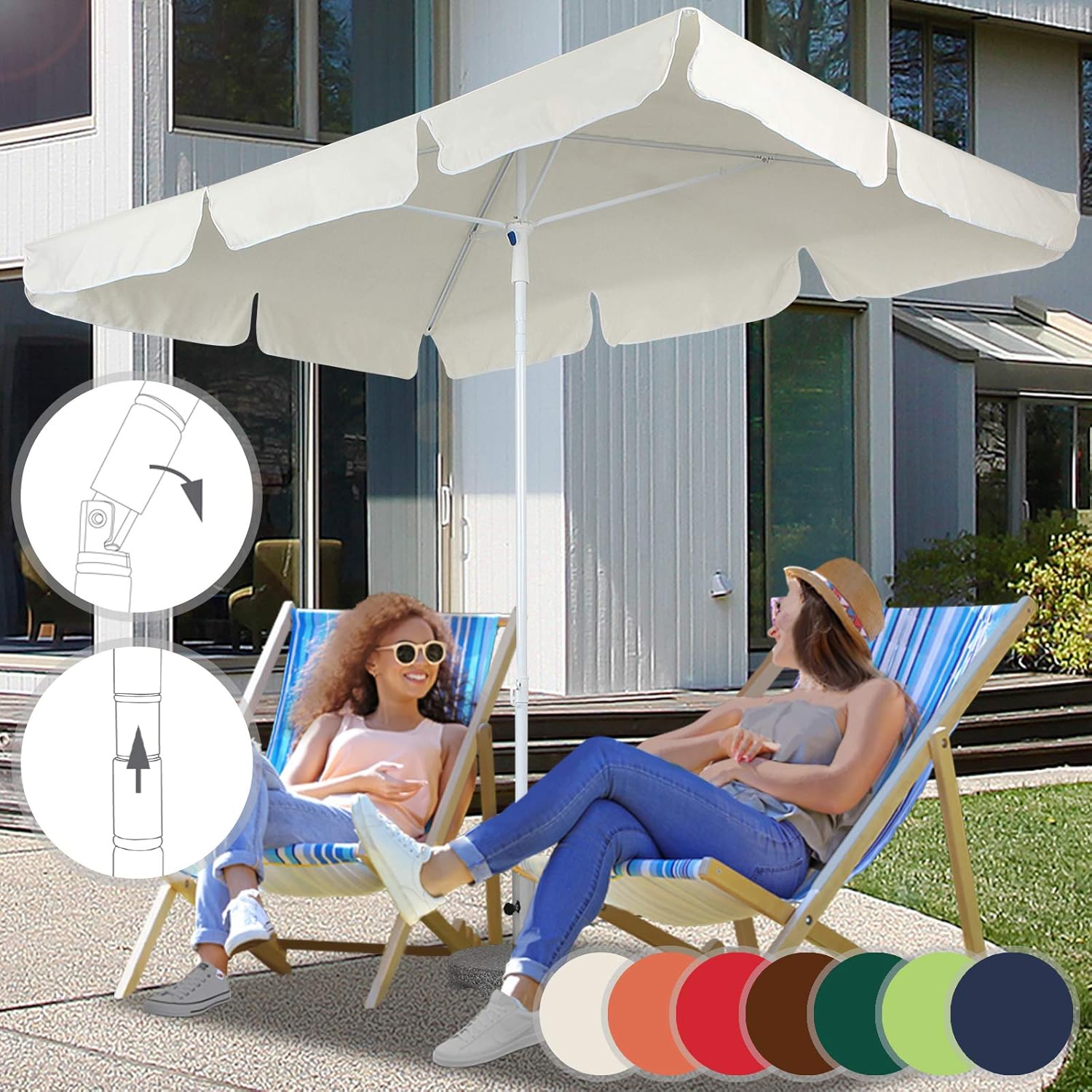 Rectangular Garden Umbrella 180 x 120cm, Height Adjustable, Water
