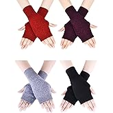 Tatuo 4 Pairs Wool Blend Fingerless Gloves Wrist Warmers with Thumb Hole for Women and Men