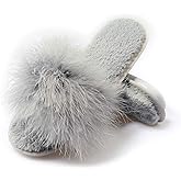 Fur Story Women's Furry Slippers Open Toe Fuzzy Slippers Memory Foam Fluffy House Sandal