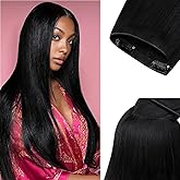 Lashey Invisi Edge Clip in Hair Extensions, 7pcs 110g Silky Straight Seamless Clip in Hair Extensions Human Hair 14 Inch Natural Black Hair with Invisible Soft Weft