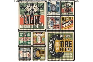 ZHIRAIN Cars Repair Service Curtains Vintage Car Spare Parts, Auto Repair Service and Mechanic Garage Design Blackout Rod Pocket Curtains for Bedroom Living Room Window Drapes 2 Panel Set 55x63in