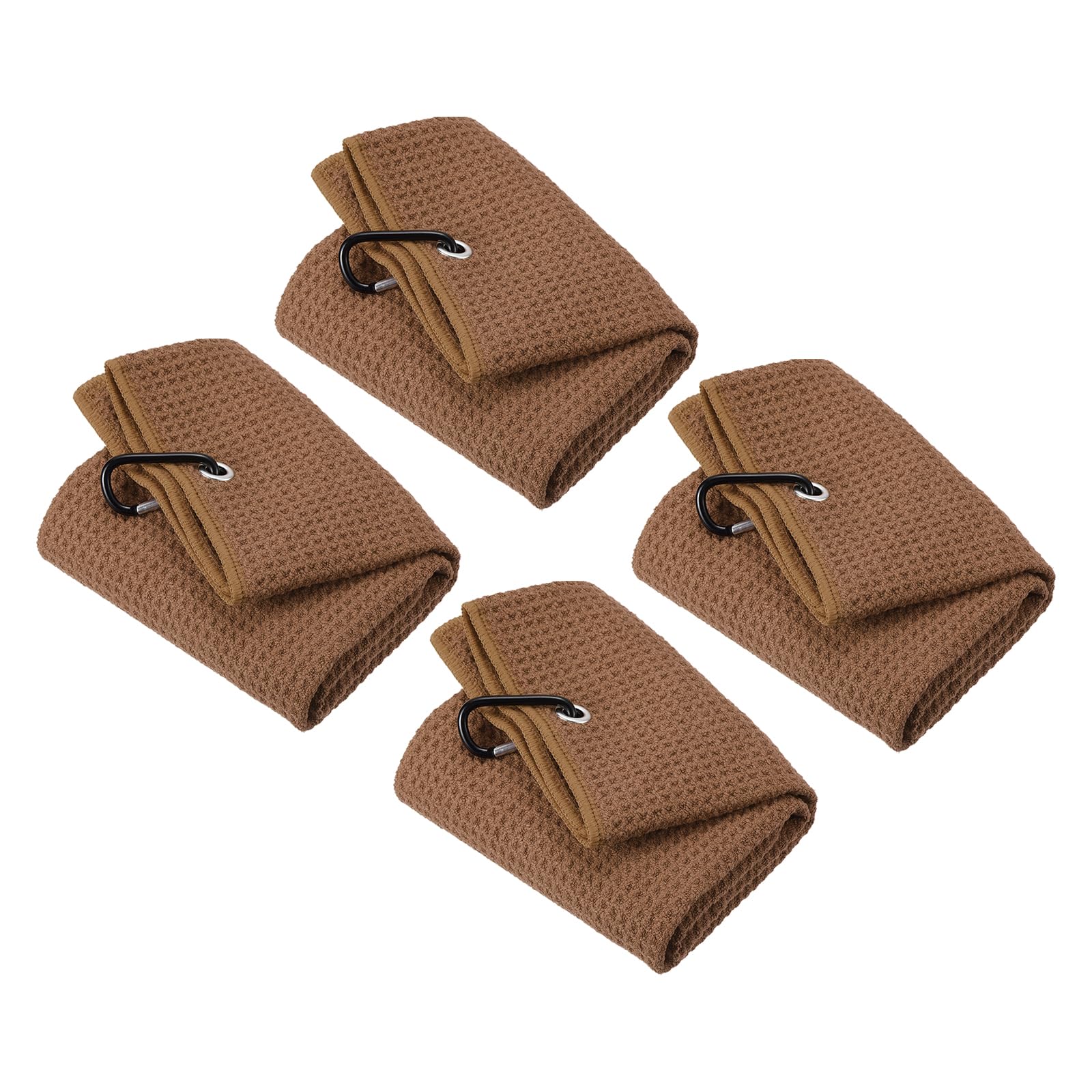 PATIKIL 20"x16" Tri-Fold Golf Towels, 4 Pack Waffle Pattern Towels Soft Fiber Strong Water Absorption with D Clip for Golf Lovers, Brown