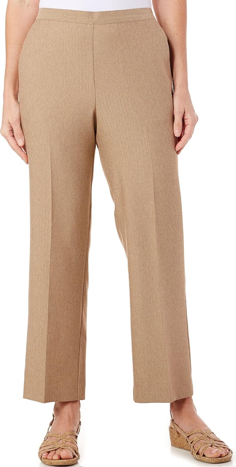 Alfred Dunner Womens Herringbone Flat Front Pants Tan 8 at Amazon Women