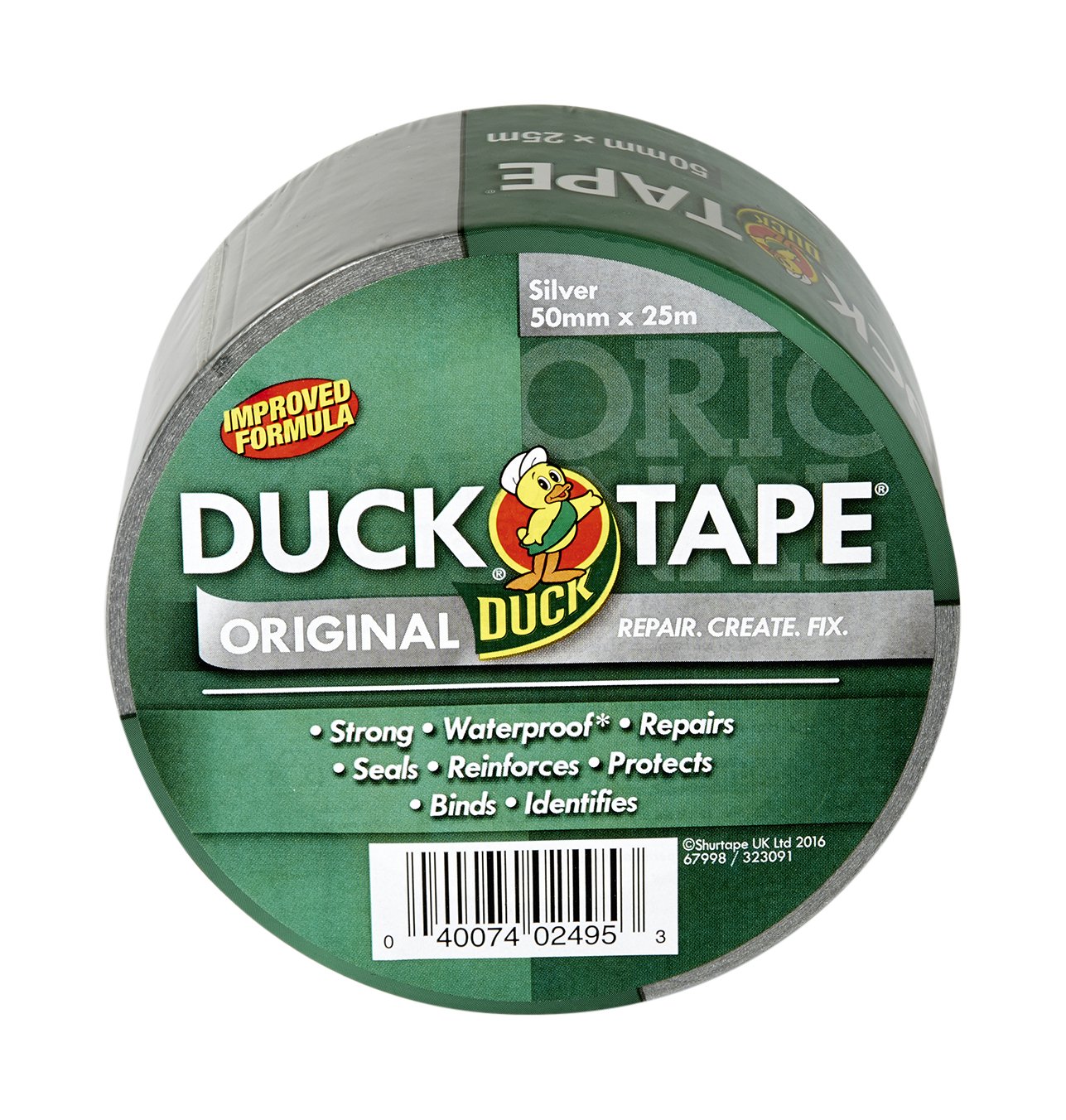 Duck Tape Original Silver, 50 mm x 25 m. Improved formula high strength waterproof gaffer and duct adhesive cloth repair tape