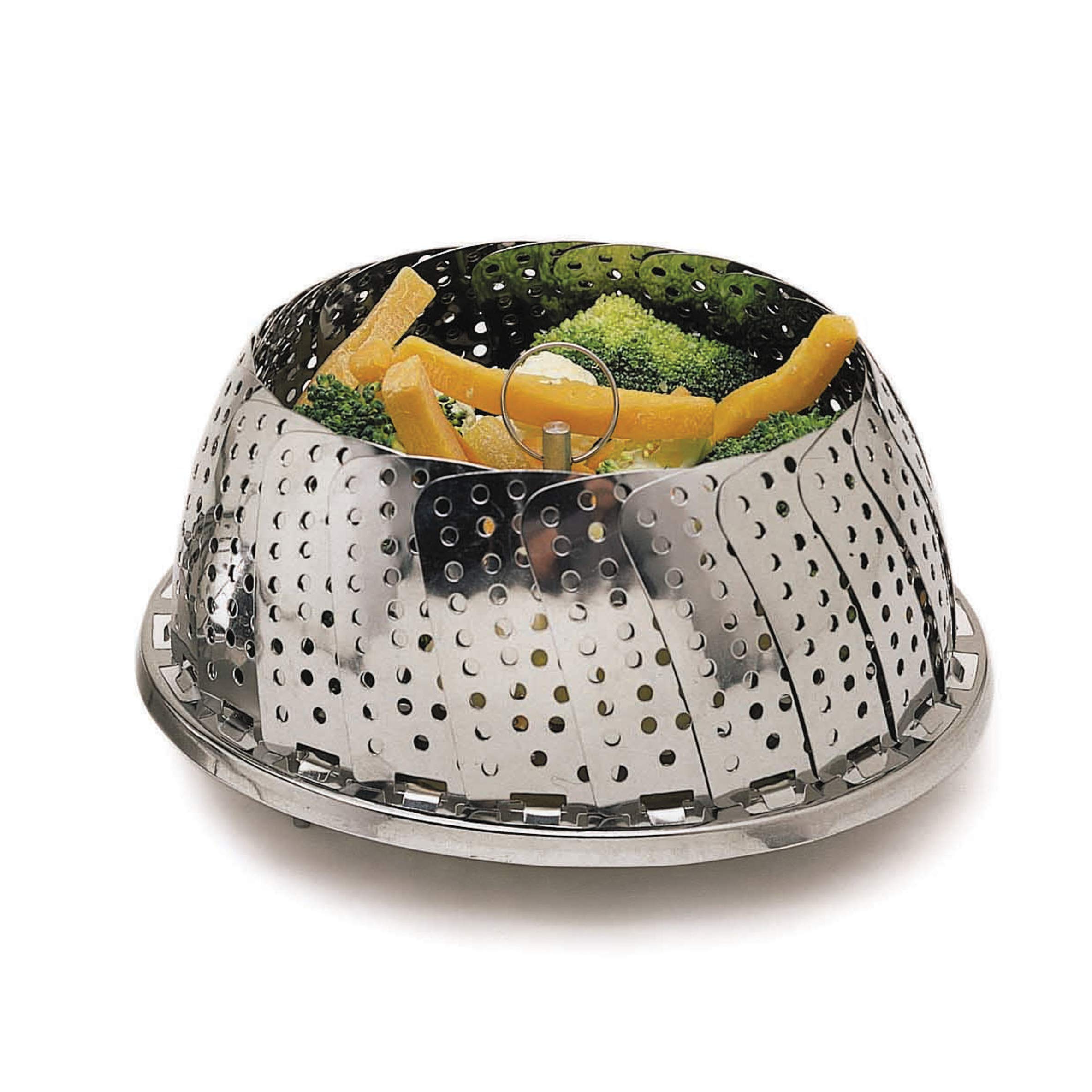 KitchenCraft Food Steamer Basket for Saucepans with Collapsible Design, Stainless Steel,Silver,28 cm