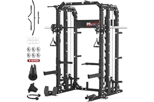 MEGASTAR Smith Machine Home Gym with Aluminum Pulley Set- 2000lbs Capacity All-in-One Power Rack with Cable Crossover, Pull-Up Bar & Dip Station, Includes 18 Attachments, P107 Anvil