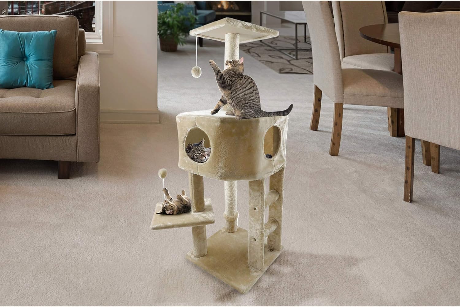 Furhaven Pet Cat Tree - Tiger Tough Cat Tree House Perch Entertainment Playground Furniture for Cats and Kittens, Play Stairs, Cream : Pet Supplies