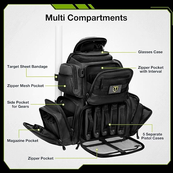 TIDEWE TACTICAL RANGE BACKPACK BAG FOR GUN AND AMMO WITH PISTOL CASE (BLACK)