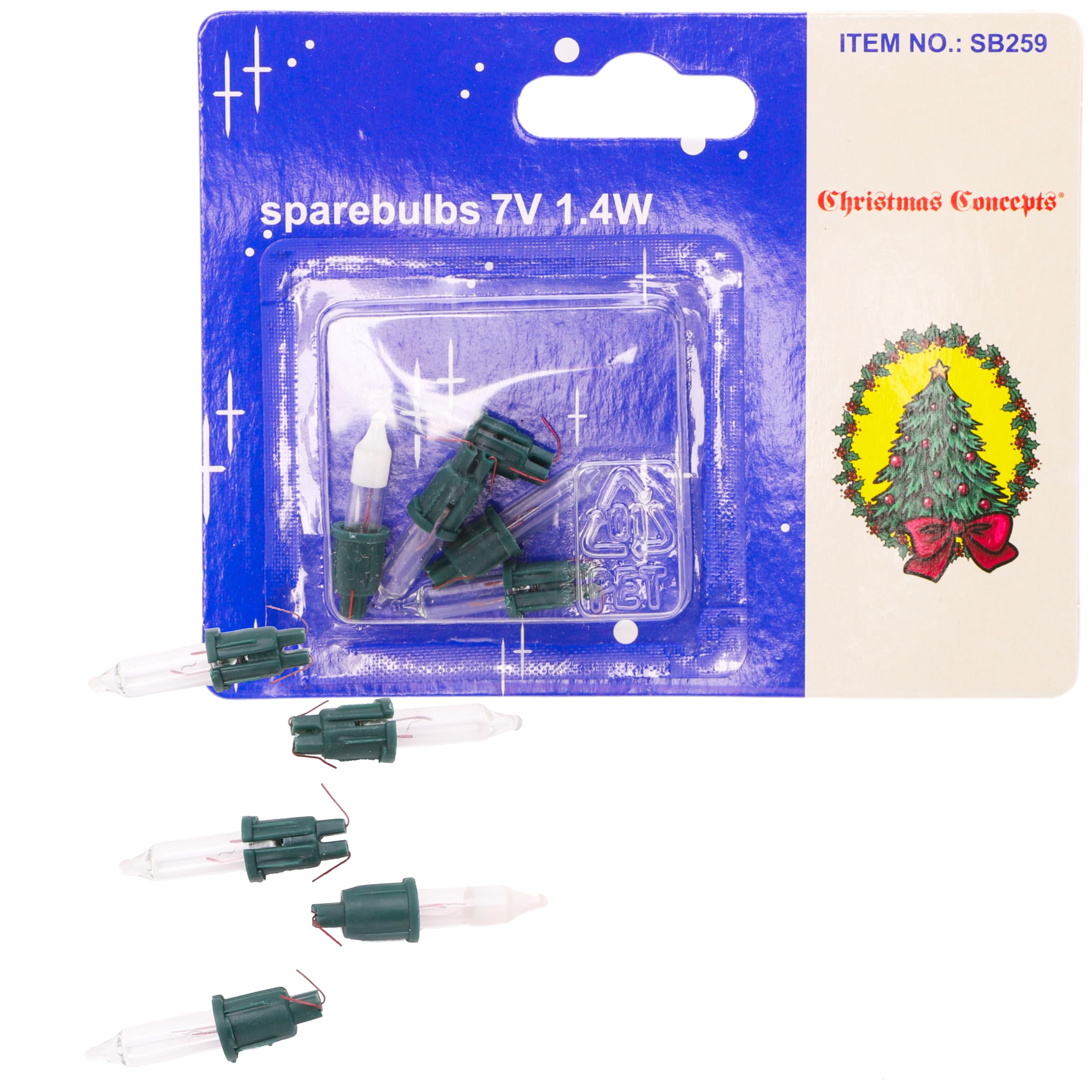 Christmas Concepts® Pack of 4 Clear Push in Spare Bulbs & 1 Fuse Bulb - 7V 1.4W - Replacement Bulbs