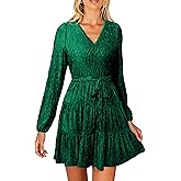 Simplee Womens Velvet Long Sleeve V Neck Fall Dress Tiered Flowy Mini Cocktail Dress Winter Casual Short Dresses 2025
