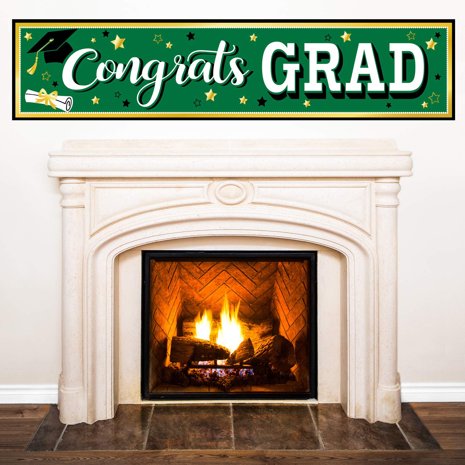 Green Graduation Banner 2021 Congrats Grad Banner Graduation Party Decorations Fabric Grad Backdrop for 2021 High School or College Graduates Party Supplies