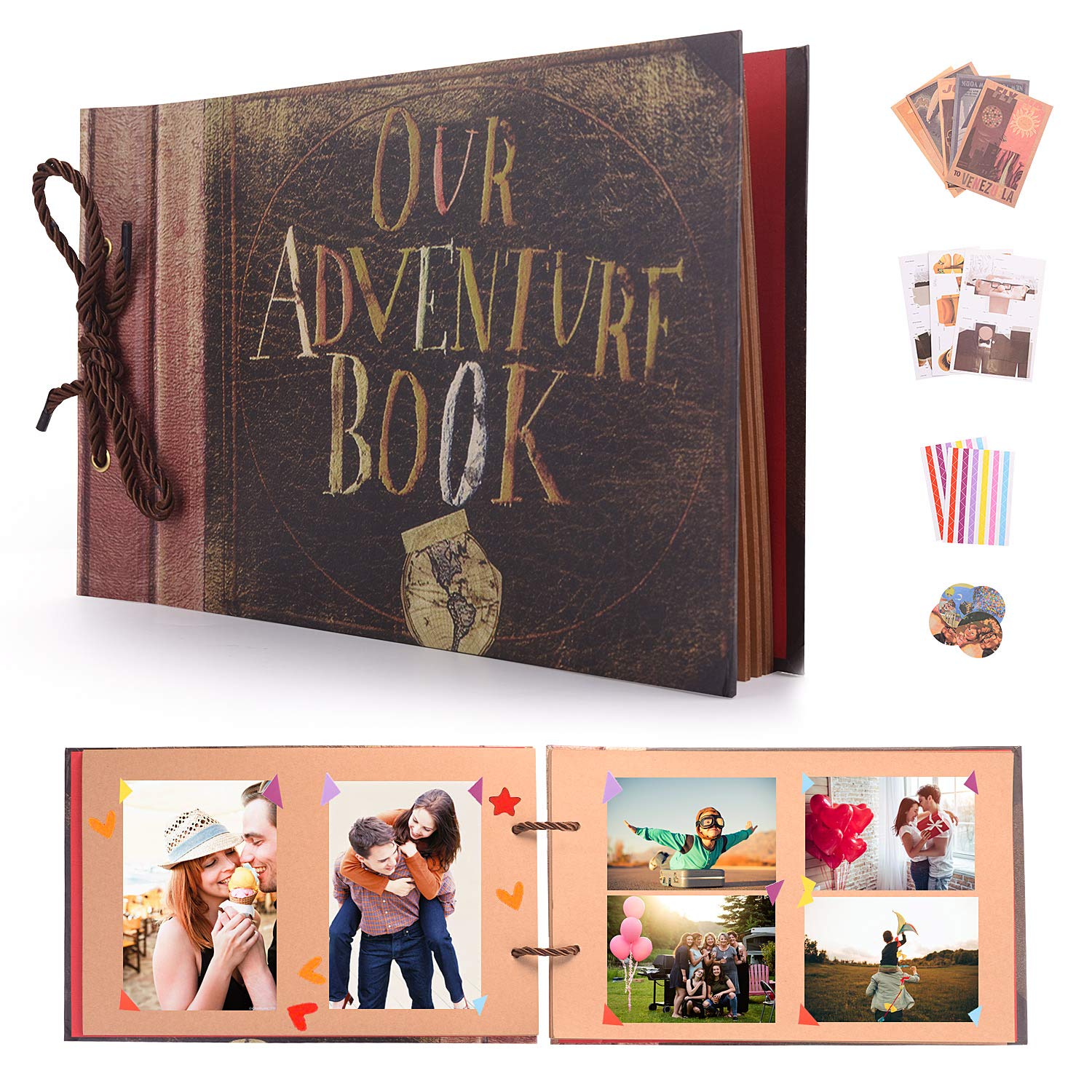 Ekkong My Adventure Book Bricolage Photos Albums Vintage Scrapbook Photo Album Pour Cadeau Danniversaire Extensible 40 Feuilles Anniversaire De Mariage Avec Kit Daccessoires Diy 29 X 19cm Albums Photo Cuisine Maison