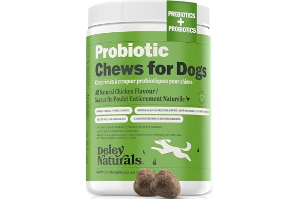 Deley Naturals Probiotics for Dogs - Dog Probiotics Chewable with 6 Digestive Enzymes & 4 Billion CFUs - Probiotic Chews for
