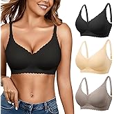 Seamless Jelly Bras for Women 3 Pack - Deep V Wireless Push Up No Wire Womens Bra Padded Comfort with Support for Gifts