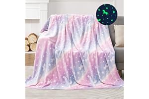 LHMTQVK Glow in The Dark Throw Blanket Unicorns Gifts for Girls, Pink Rainbow Luminous Blanket Soft Flannel Christmas Thanksgiving Blanket Gifts for Birthday Kids Women -60x70 (Rainbow Unicorns)
