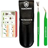 TickCheck Premium Tick Remover Kit - Stainless Steel Tick Remover + Tweezers, Leather Case, and Free Pocket Tick Identification Card (1 Set)